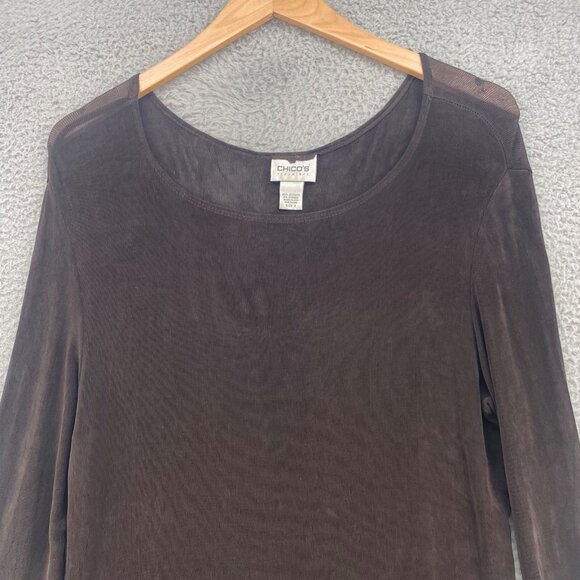 Chicos Top Womens 2 US Large Brown Travelers Stretch Asymmetric Tunic Slouchy - Picture 2 of 10